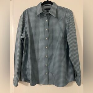 Lands' End No Iron Pinpoint Oxford gingham button-down shirt size 16T (Q123)